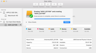 Erase Process Complete Screen